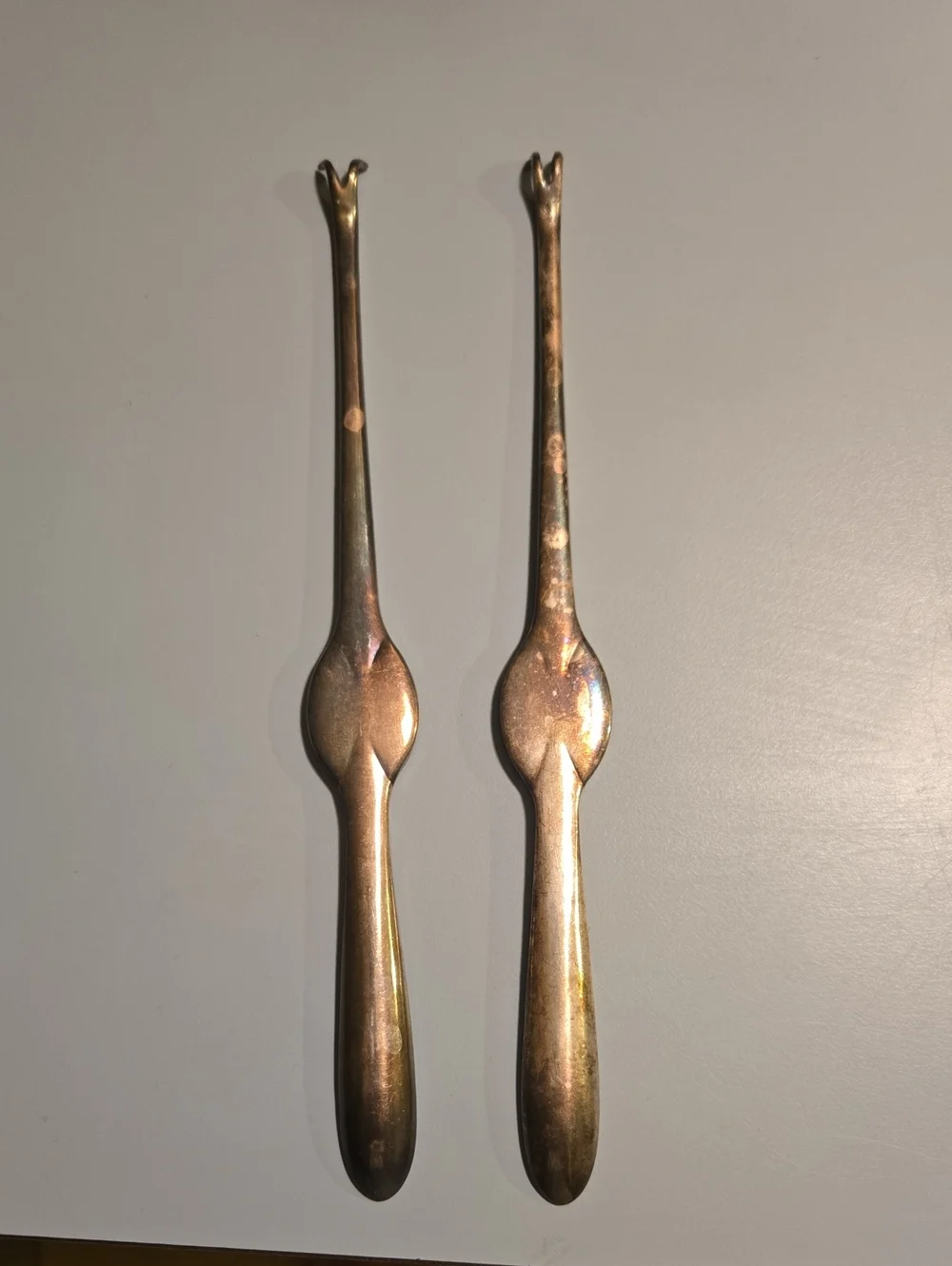 Antique Silver Plate Seafood Forks Nut Or Olive Picks - Pair